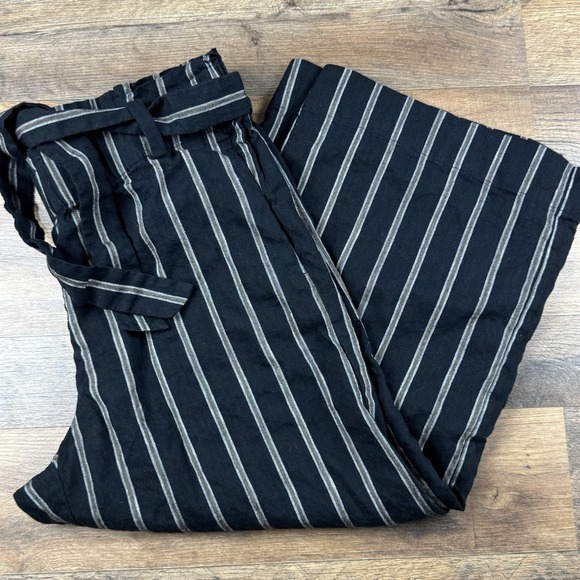 J. Jill Pants - J. JILL Stretch Linen,  Black/Multi Stripe, Belted Pants. Size: Petite Medium
